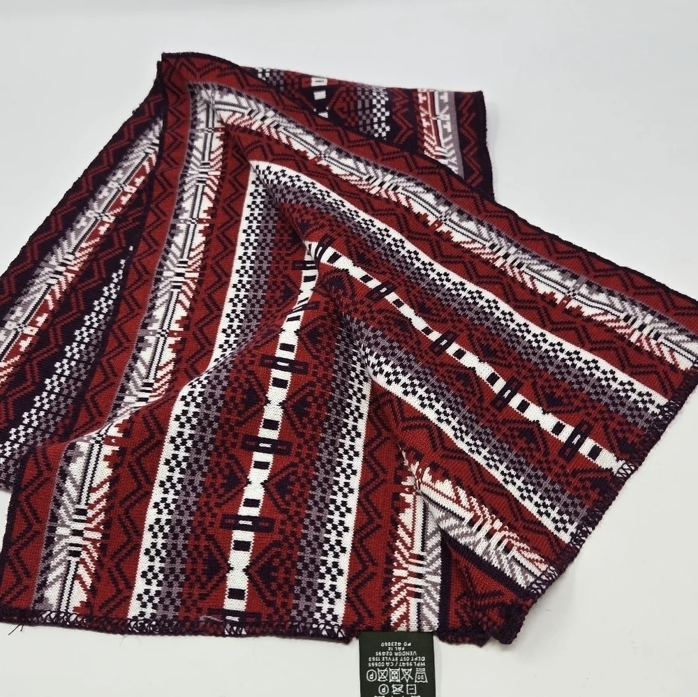 EDDIE BAUER MERINO WOOL BLEND PURPLE & RED SCARF AZTEC TRIBAL GEOMETRIC WOMEN OS
